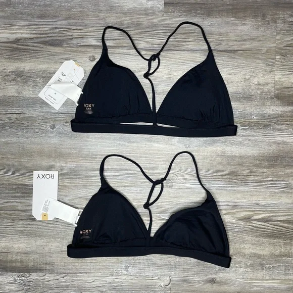 Roxy SD Beach Classics T Back Moderate Coverage Bikini Top Solid Black - Picture 3 of 4